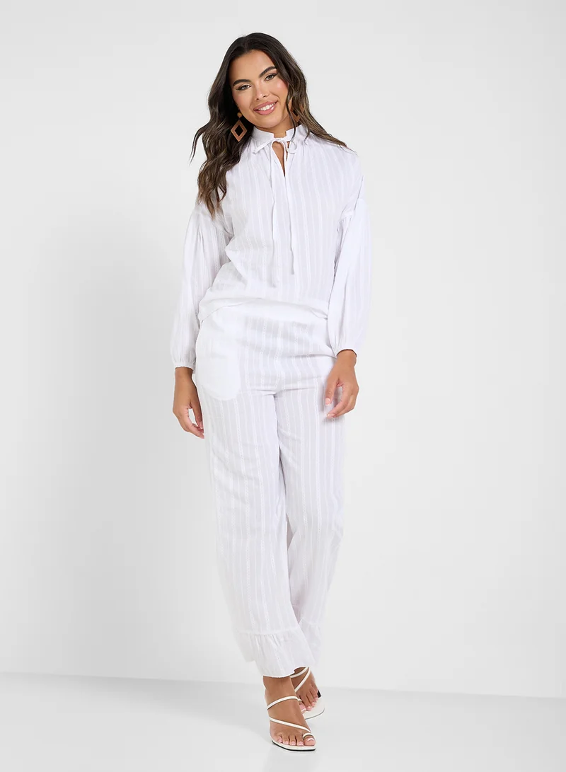 Ginger Tonal Stripe Blouse & Wide Leg Pant With Frill