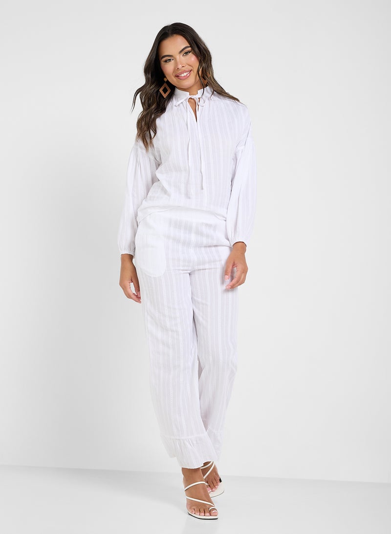 Ginger Tonal Stripe Blouse & Wide Leg Pant With Frill  - Image 5