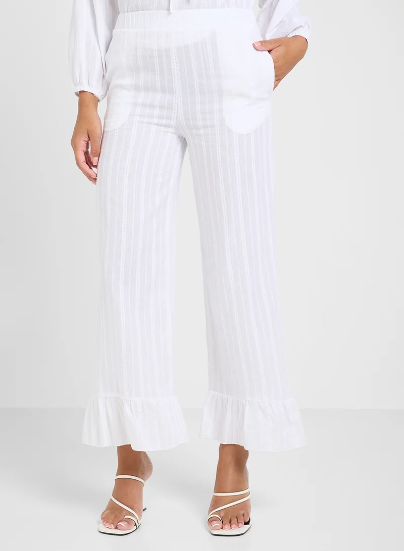 Ginger Tonal Stripe Blouse & Wide Leg Pant With Frill