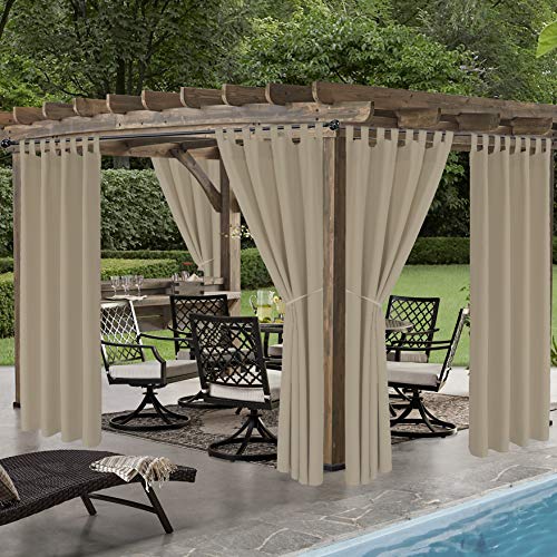 LORDTEX Indoor/Outdoor Curtains - Waterproof Tab Top Patio Curtains Sun Blocking Set of 2 Panels Thermal Insulated Curtain for Porch, Pergola, Cabana, Gazebo, 52 x 108 inch, Taupe - Image 4