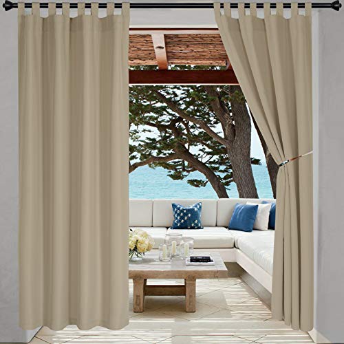 LORDTEX Indoor/Outdoor Curtains - Waterproof Tab Top Patio Curtains Sun Blocking Set of 2 Panels Thermal Insulated Curtain for Porch, Pergola, Cabana, Gazebo, 52 x 108 inch, Taupe - Image 1