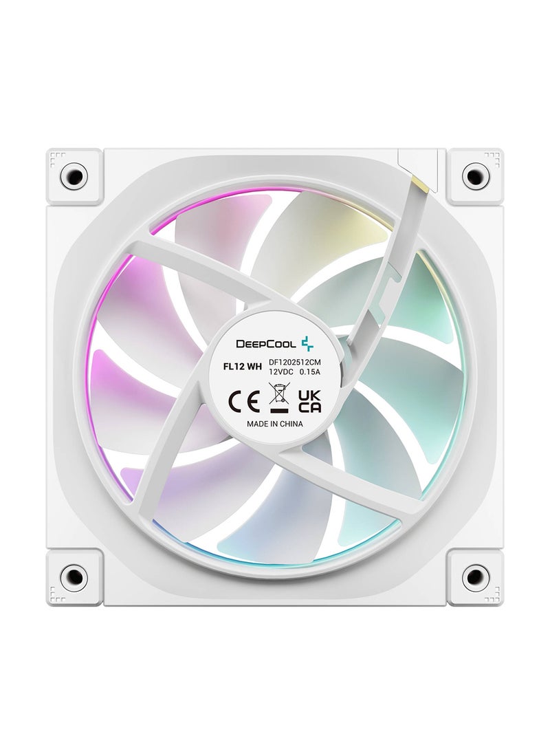DEEPCOOL - FL12 120mm Case Fans, 2150 RPM Fan Speed, 55 CFM Fan Airflow, Fluid Dynamic Bearing Type, 4-Pin PWM Fan Connector, Addressable RGB LED, Pack of 3, R-FL12-WHAPN3-G - Image 1