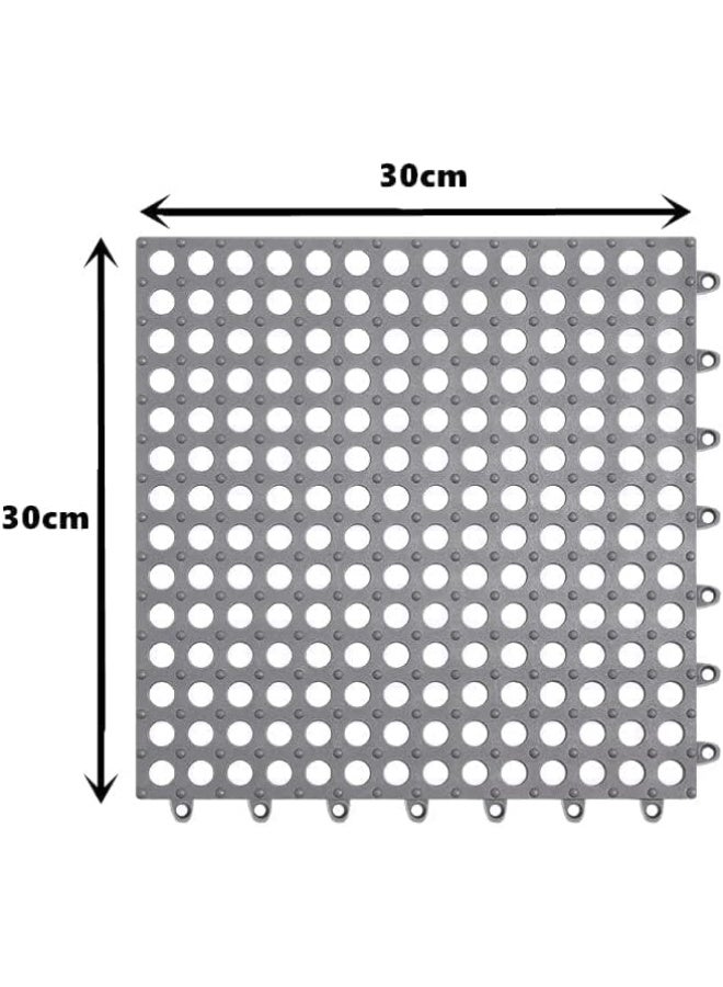 DUNISO 12 Pack Interlocking Non Slip Drainage Floor Tiles，PVC Bath Shower Floor Mat，Square Splicing Bathroom Mat with Drain Holes，Sturdy and Durable，for Bathroom, Kitchen, Pool, Wet Areas，30x30cm，Grey+White - Image 3