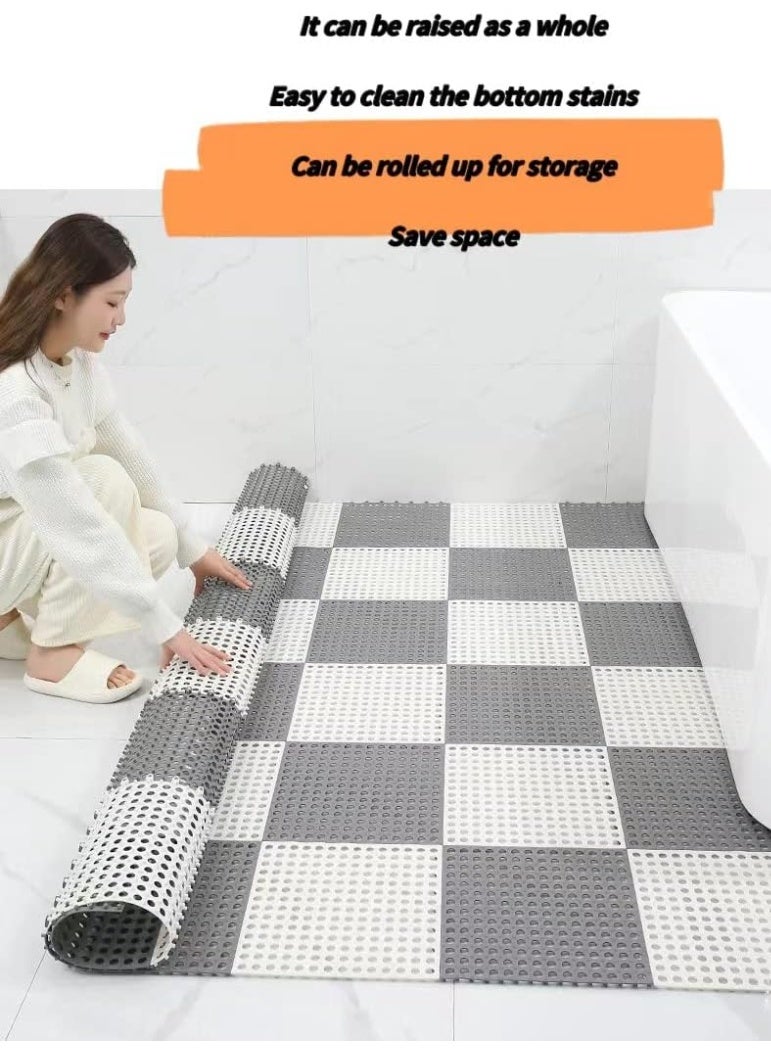 DUNISO 12 Pack Interlocking Non Slip Drainage Floor Tiles，PVC Bath Shower Floor Mat，Square Splicing Bathroom Mat with Drain Holes，Sturdy and Durable，for Bathroom, Kitchen, Pool, Wet Areas，30x30cm，Grey+White - Image 4