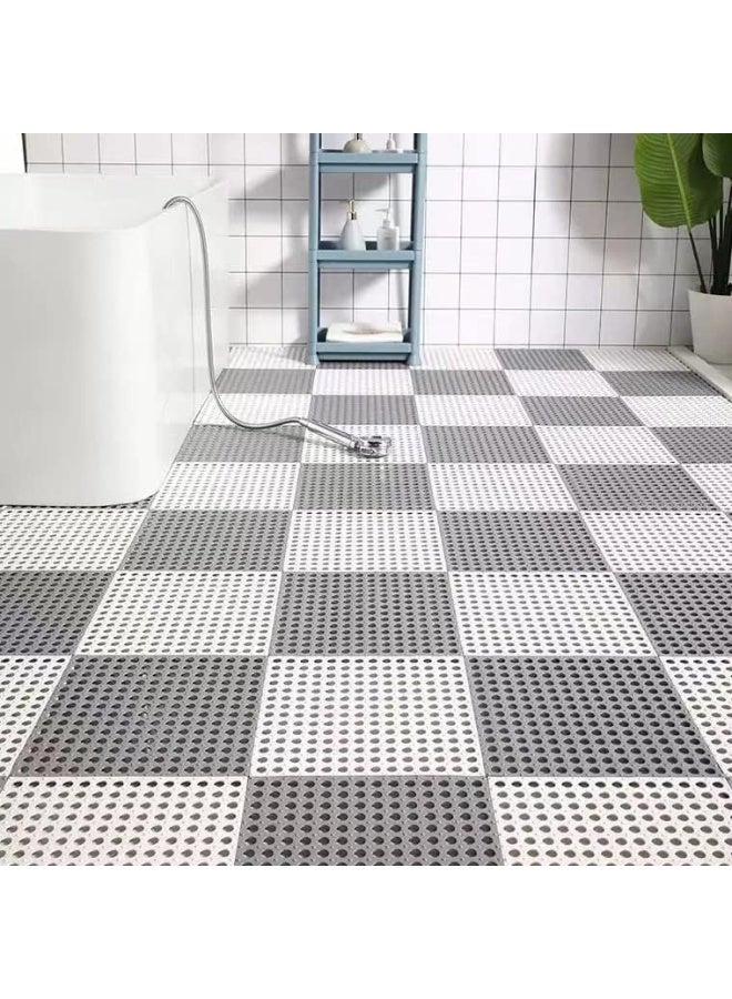 DUNISO 12 Pack Interlocking Non Slip Drainage Floor Tiles，PVC Bath Shower Floor Mat，Square Splicing Bathroom Mat with Drain Holes，Sturdy and Durable，for Bathroom, Kitchen, Pool, Wet Areas，30x30cm，Grey+White - Image 2