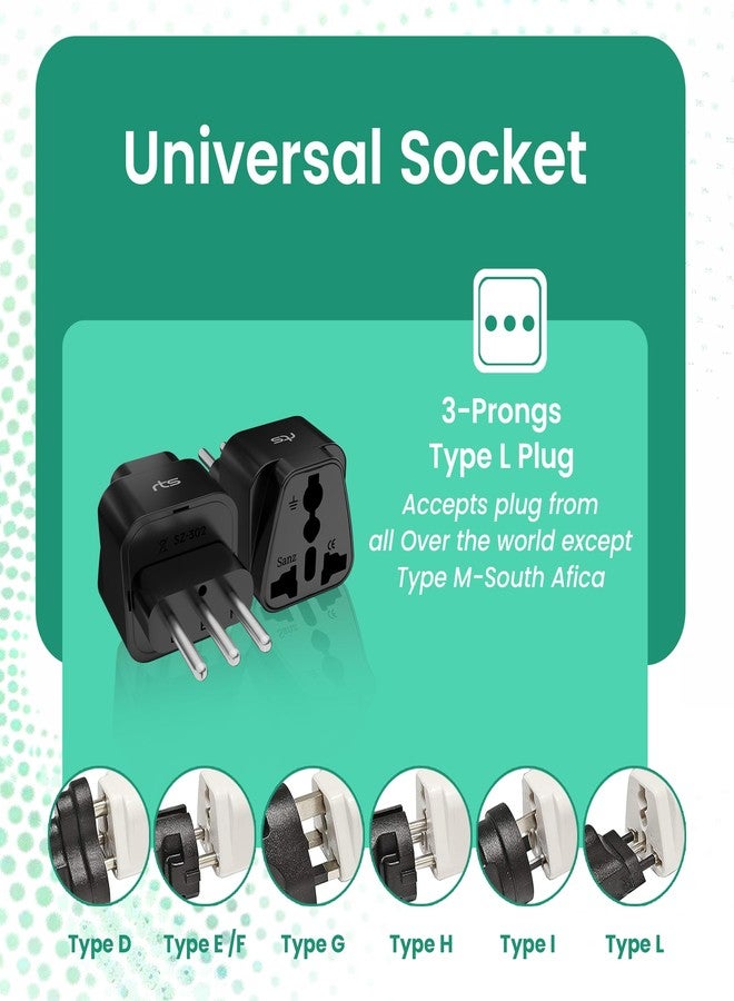 rts Italy Travel Plug Adapter, Chile Rome Ethiopia Libya Syria Tunisia Uruguay Universal Travel Plug Adapter Travel Essential (Type L - 5 Pack) for Cell Phones Laptops Camera Chargers iPhone Tablets More - Image 4