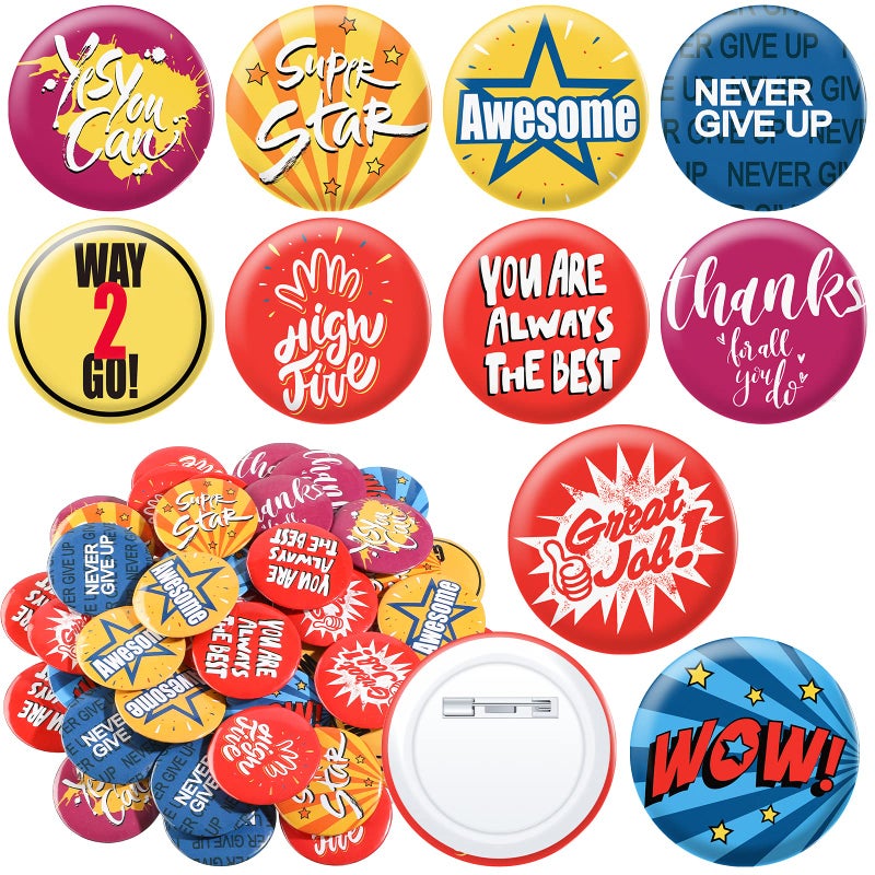 Chinco 60 Pieces Reward Button Pins Recognition Buttons Round Mini Motivational Button Pins Reward Inspirational Encouraging Badges for Kids Students Workers Party Supplies 10 Styles - Image 2