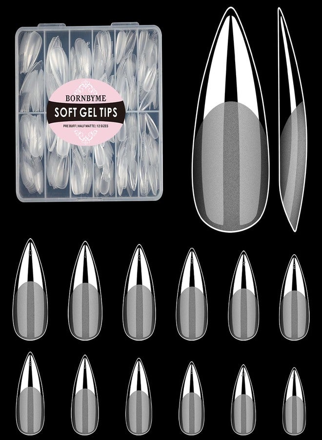 BORNBYME Medium Stiletto Soft Gel Nail Tips, BORNBYME 240 PCS Pre Buff Full Cover Shaped Nail Extenison Tips Half Matte Gel Nail Tips - Image 1