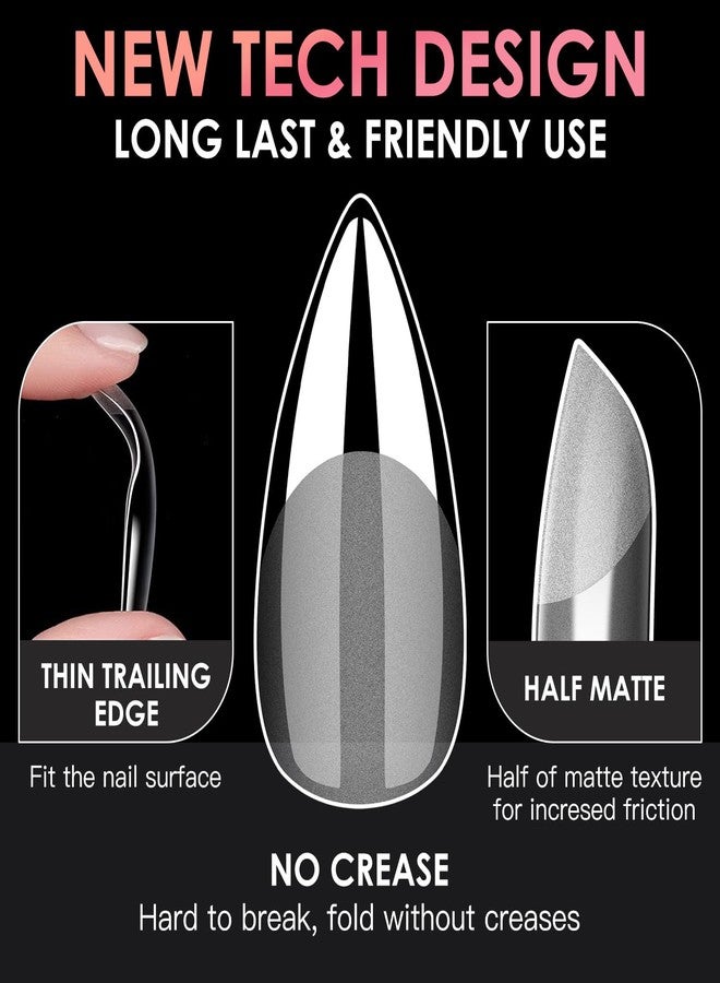BORNBYME Medium Stiletto Soft Gel Nail Tips, BORNBYME 240 PCS Pre Buff Full Cover Shaped Nail Extenison Tips Half Matte Gel Nail Tips - Image 4