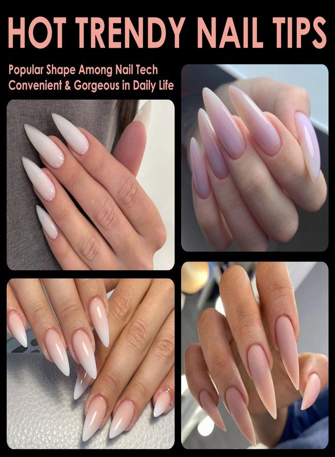 BORNBYME Medium Stiletto Soft Gel Nail Tips, BORNBYME 240 PCS Pre Buff Full Cover Shaped Nail Extenison Tips Half Matte Gel Nail Tips - Image 2