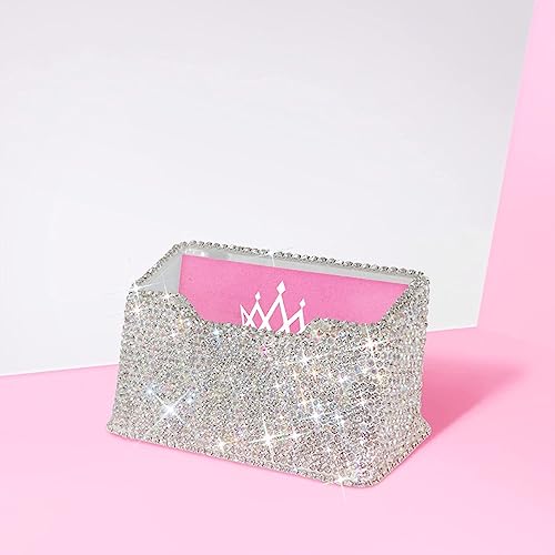 TISHAA Business Card Holder Stand - Bling Name Cards Office Desk Desktop Table Top Organizer Luxury Display Pocket Case Accessories White Crystal Rhinestone Glitter (White) - Image 1