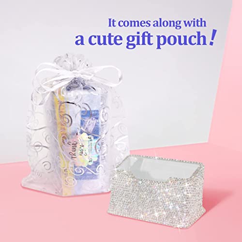 TISHAA Business Card Holder Stand - Bling Name Cards Office Desk Desktop Table Top Organizer Luxury Display Pocket Case Accessories White Crystal Rhinestone Glitter (White) - Image 4