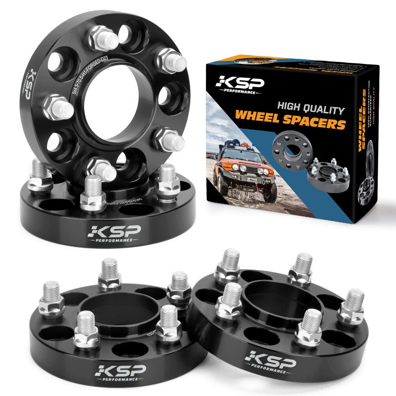 KSP 5X45 Wheel Spacers for Mustang Explorer 1 inch 5x1143mm Tire Spacers Adapters 25mm Thick 705mm Hub Bore with M14x15 Thread Pitch Fit for 20152024 Mustang GT500 GT350 Mach 1 Black 4PCS