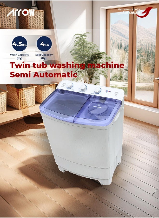 Arrow - 4.5KG Twin Tub Semi-Automatic Washing Machine, Quick-and-Easy Installation, White Color | Model Name: RO-06TTB - Image 1