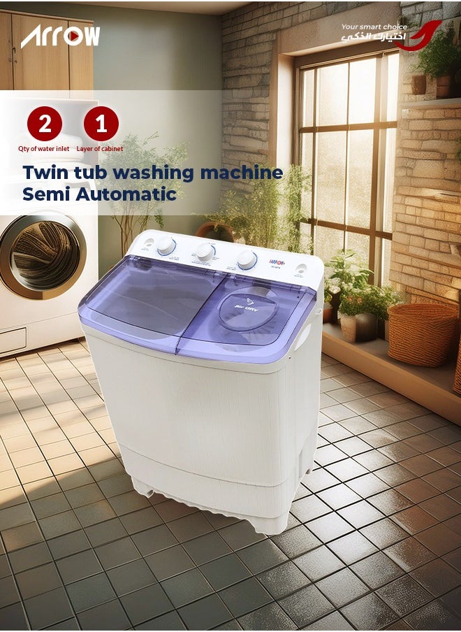 Arrow - 4.5KG Twin Tub Semi-Automatic Washing Machine, Quick-and-Easy Installation, White Color | Model Name: RO-06TTB - Image 1