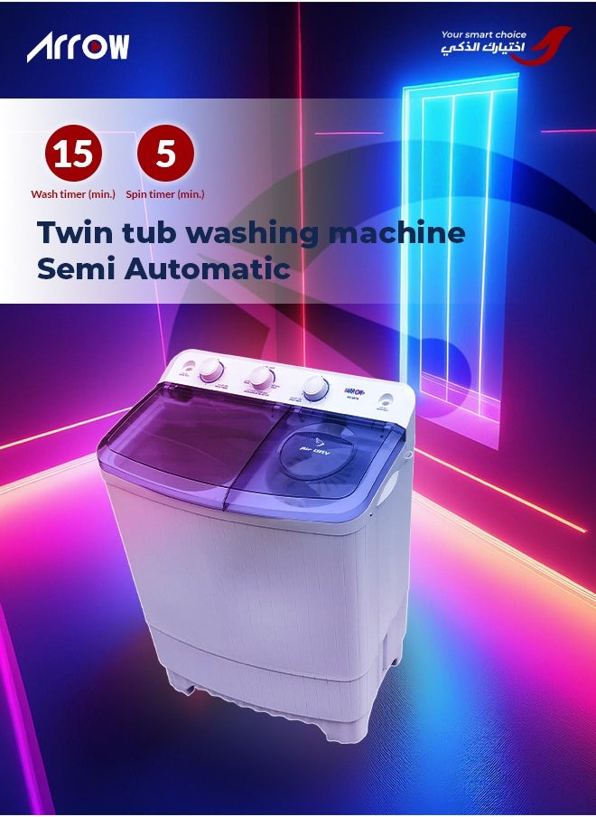 Arrow - 4.5KG Twin Tub Semi-Automatic Washing Machine, Quick-and-Easy Installation, White Color | Model Name: RO-06TTB - Image 1
