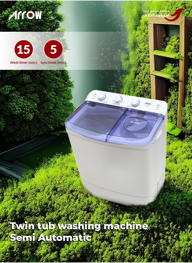 Arrow - 4.5KG Twin Tub Semi-Automatic Washing Machine, Quick-and-Easy Installation, White Color | Model Name: RO-06TTB - Image 1