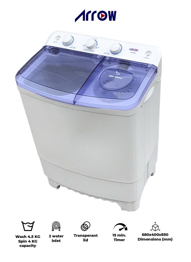 Arrow - 4.5KG Twin Tub Semi-Automatic Washing Machine, Quick-and-Easy Installation, White Color | Model Name: RO-06TTB - Image 1