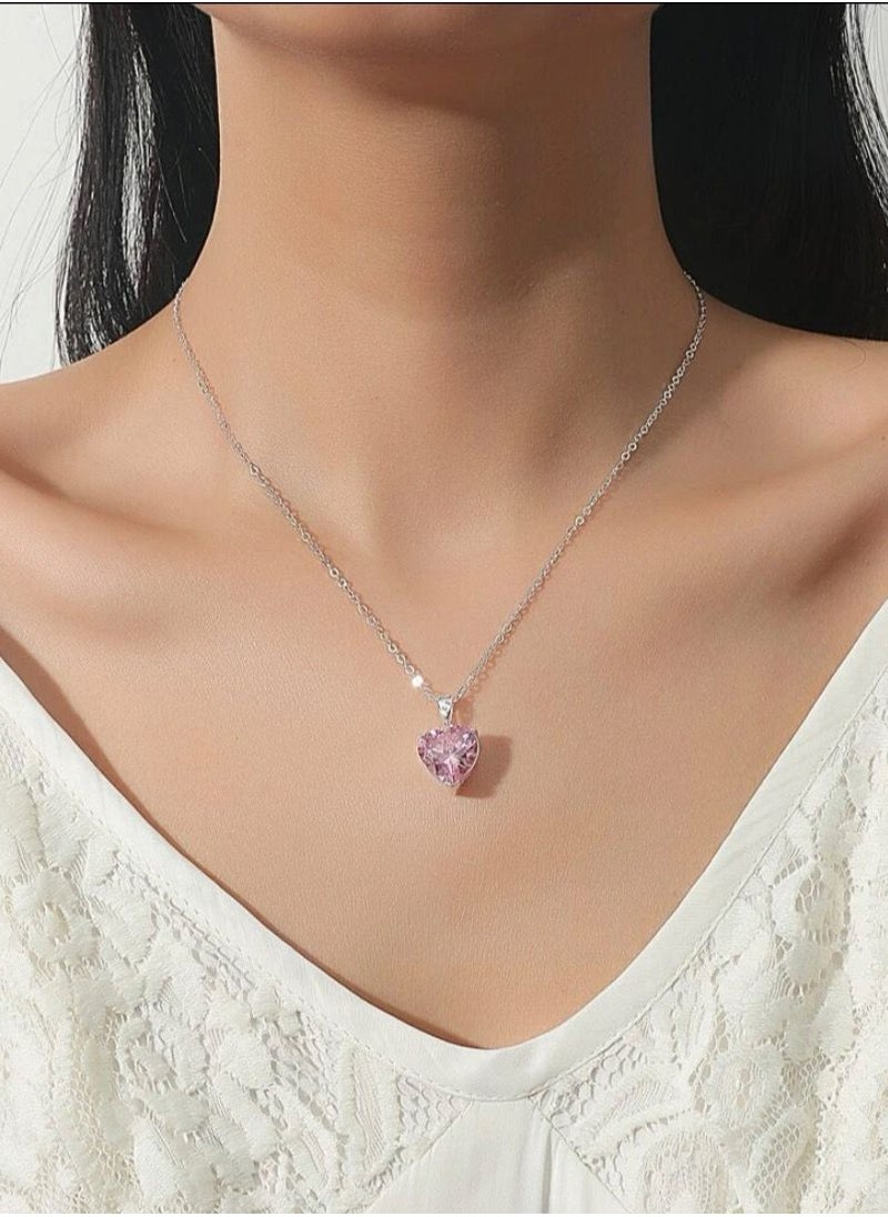 Noon-chi - 925 Silver Plated Necklace With Pink Heart - Image 1