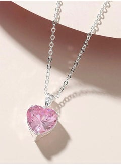 925 Silver Plated Necklace With Pink Heart