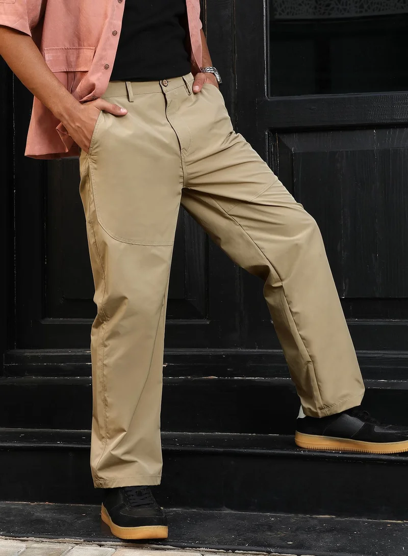 CAHOOT  Men's Sand Beige Panelled Straight-Fit Trousers for Men | Best Price UAE
