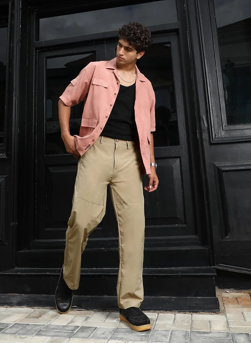 CAHOOT  Men's Sand Beige Panelled Straight-Fit Trousers for Men | Best Price UAE