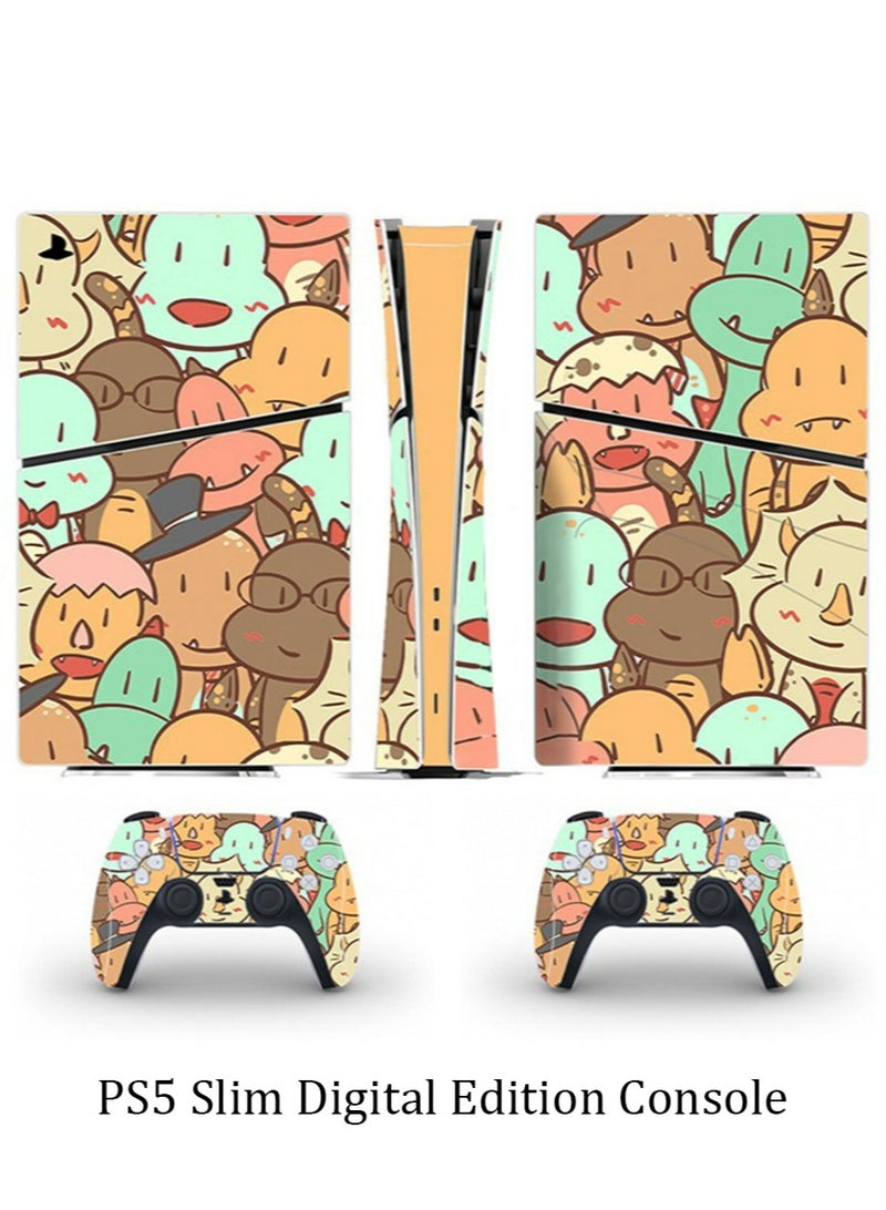مجموعة جلود وحدة التحكم الرفيعة لجهاز PS5 من سوني، ملصق لاصق لاصق لوحدة التحكم PS5 Slim Digital Edition، ملصق فيلم واقي للديناصور الكرتوني النحيف PS5، ملصق وحدة التحكم ذات الإصدار الرقمي النحيف PS5 - Image 1