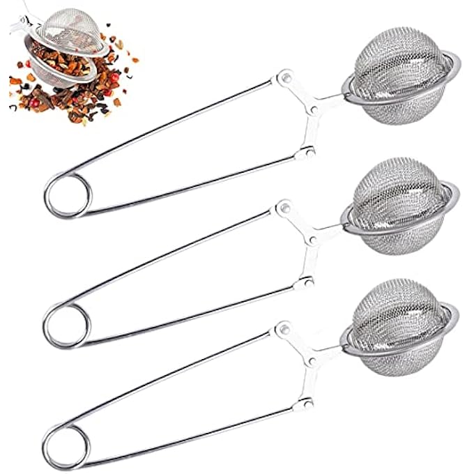Funito 3 Pack Snap Ball Tea Strainer With Handle For Loose Leaf Tea And Mulling Spices Stainless Steel Strainer Perfect Pincer Tea Ball Infuser Tea Filter Tong - Image 1