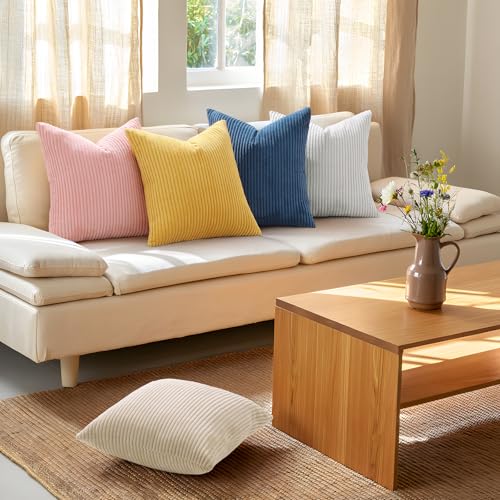 Mecatny Corduroy Summer Decorative Throw Pillow Covers 18x18 Set of 2 for Sofa Living Room Soft Neutral Boho Couch Pillow Covers for Home Decor Mustard Yellow - Image 3
