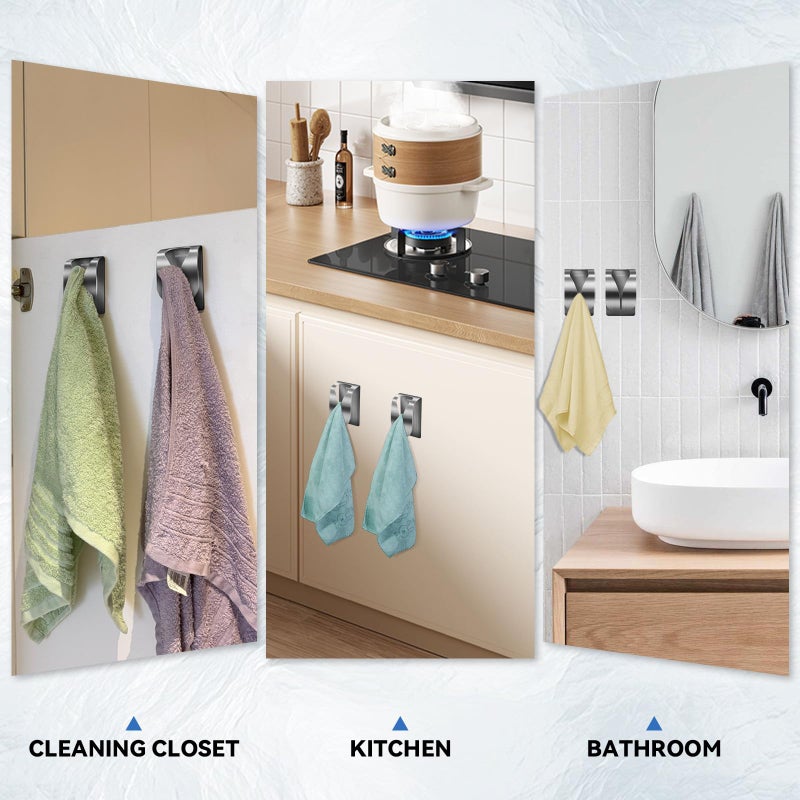 KIHOGEM 4Pcs Adhesive Kitchen Towel Holders, Stainless Steel Kitchen Towel Hooks Holder, Wall Mount Non Drilling Dish Towel Holder Hangers for Kitchen Bathroom Cabinet - Image 4
