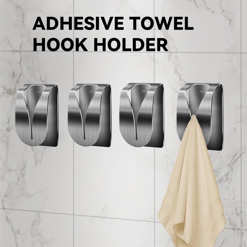 KIHOGEM 4Pcs Adhesive Kitchen Towel Holders, Stainless Steel Kitchen Towel Hooks Holder, Wall Mount Non Drilling Dish Towel Holder Hangers for Kitchen Bathroom Cabinet - Image 3