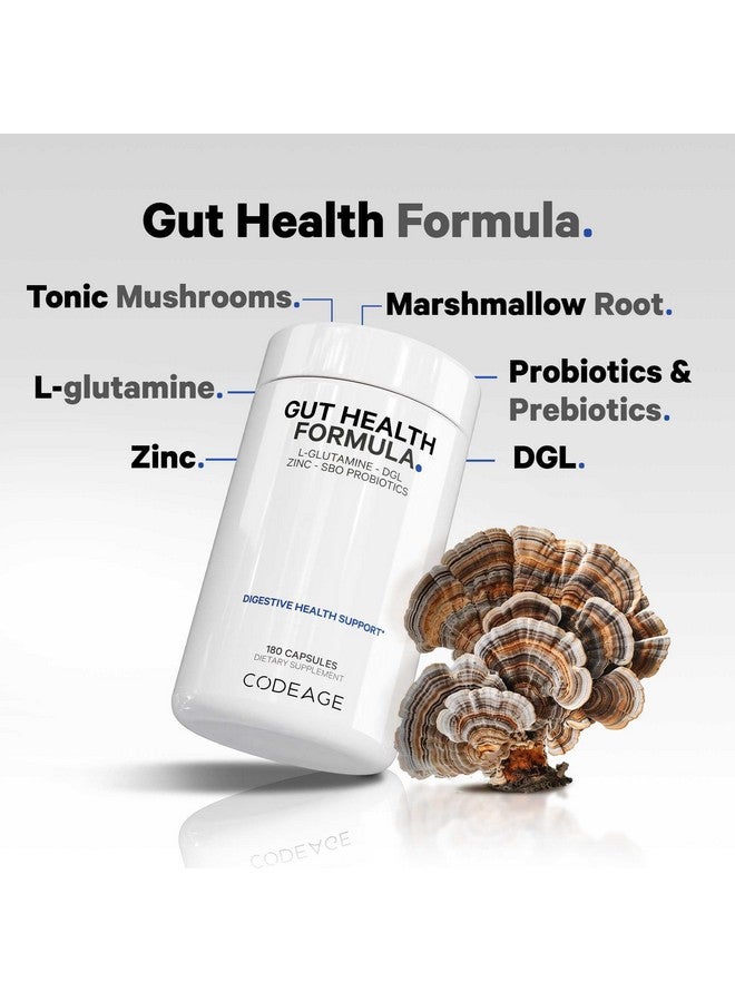 Codeage Gut Health Supplements Vegan Formula - L Glutamine, Zinc, Turkey Tail Mushroom Powder, Tonic Mushroom, Maitake, Micro Algae, Mineral, Licorice Root DGL - Probiotics, Prebiotics - 180 Capsules - Image 2
