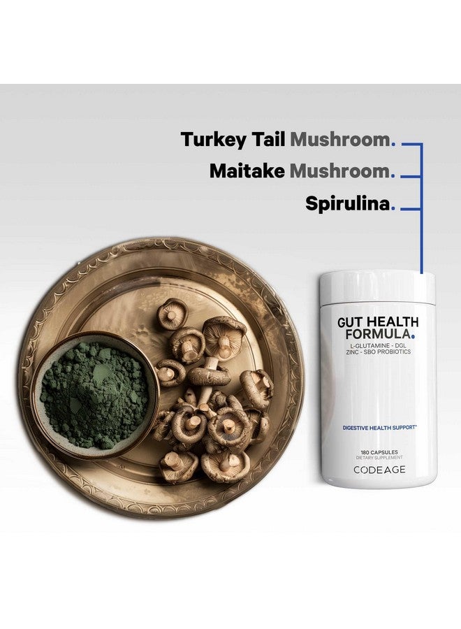 Codeage Gut Health Supplements Vegan Formula - L Glutamine, Zinc, Turkey Tail Mushroom Powder, Tonic Mushroom, Maitake, Micro Algae, Mineral, Licorice Root DGL - Probiotics, Prebiotics - 180 Capsules - Image 3