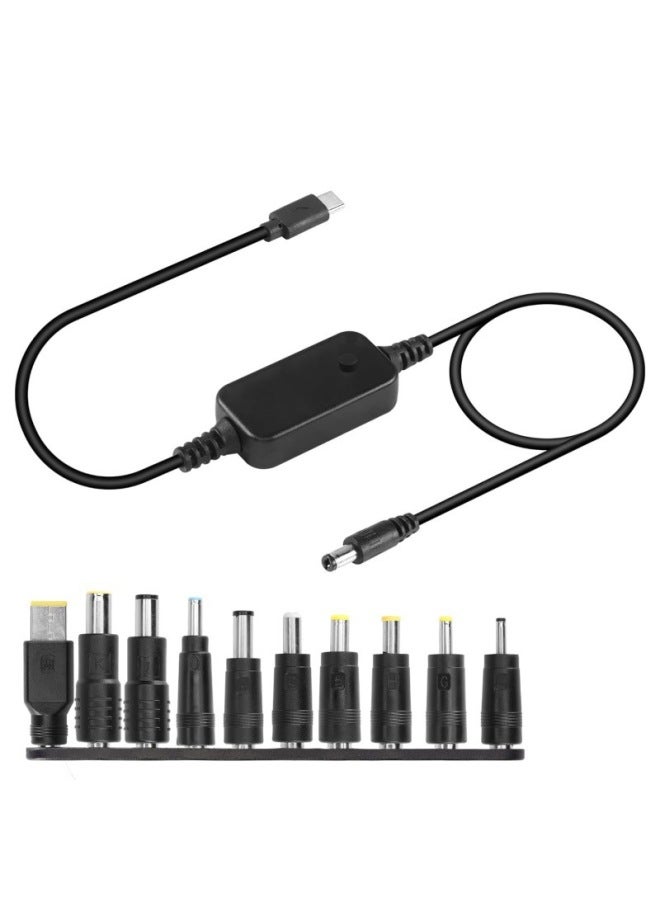 Type C To DC Fast Charging Adjustable Voltage Adapter With 10 Adapter Notebook Universal Connection Line-Color:Cable + 10 Adapters  - Image 1