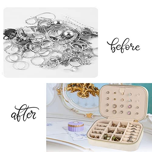 OCEANEVO Velvet Jewellery Box for Women, Travel Earrings Organiser Box, Portable Jewellery Box Organisers for Rings, Earrings, Bracelets, Necklaces - 16 x 11 x 5 CM - Beige - 2 Layer - Image 5