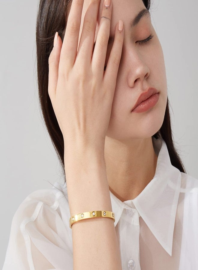 PDWZNBA 18K Gold-Plated Love Friendship Bracelets Trendy Stainless Steel Bangle Jewelry Gifts for Women, 6.7, Stainless Steel, no gemstone - Image 2