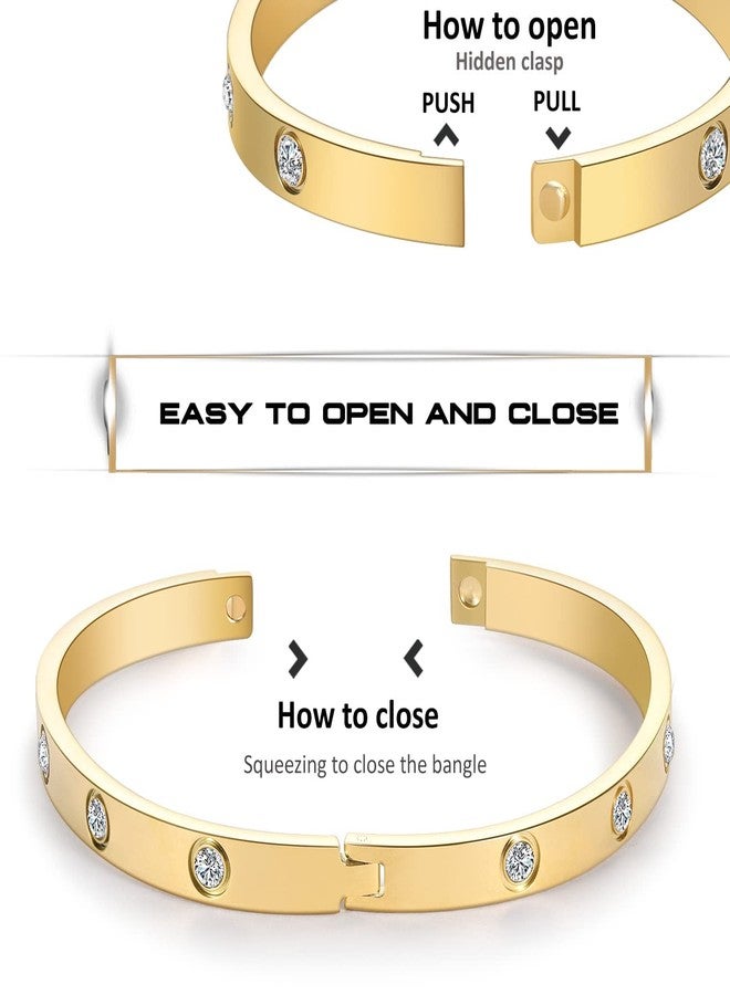 PDWZNBA 18K Gold-Plated Love Friendship Bracelets Trendy Stainless Steel Bangle Jewelry Gifts for Women, 6.7, Stainless Steel, no gemstone - Image 3
