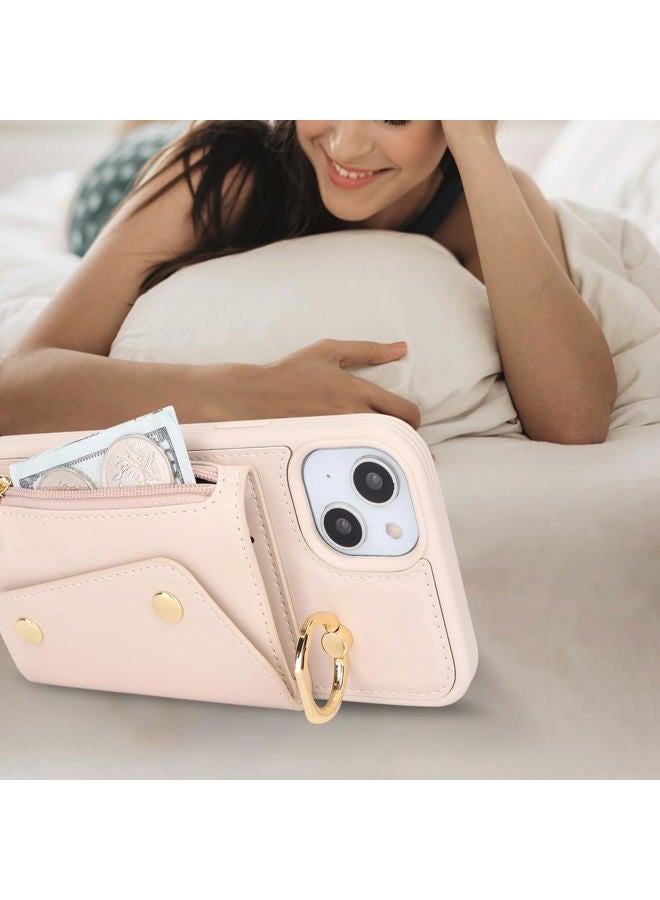 Lipvina iPhone 15 Case with Lanyard Card Holder Case iPhone 15 Zipper Wallet Female Mobile Phone Adjustable Necklace Cover Case with Ring for Women - White - Image 5