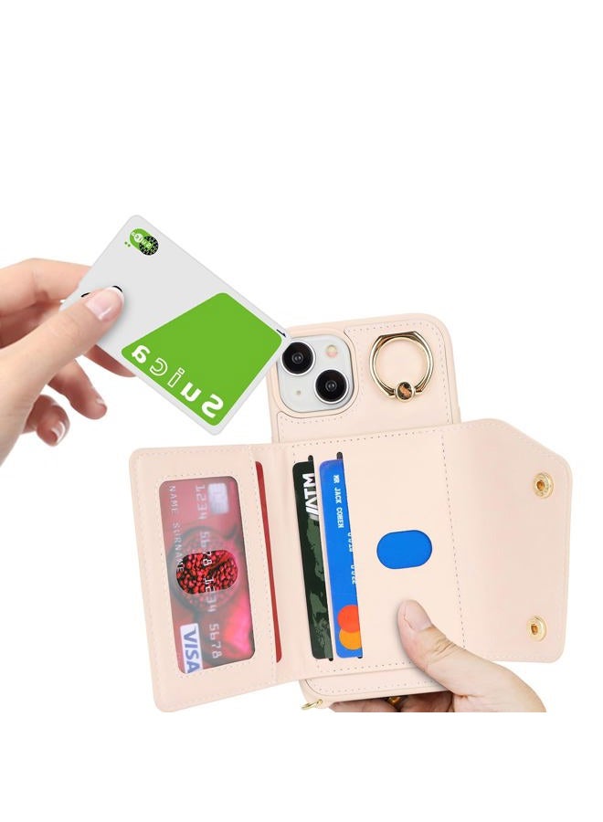 Lipvina iPhone 15 Case with Lanyard Card Holder Case iPhone 15 Zipper Wallet Female Mobile Phone Adjustable Necklace Cover Case with Ring for Women - White - Image 4