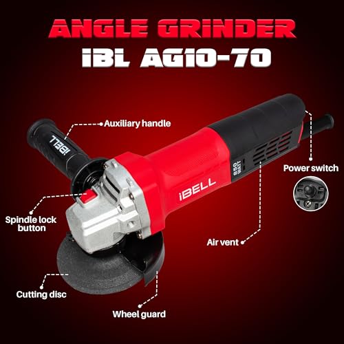 iBELL مطحنة زاوية IBELL AG10-70، 850 واط، قلب نحاسي، قطر القرص 100 مم، 11000 دورة في الدقيقة مع 1 قرص طحن ودرع - Image 5