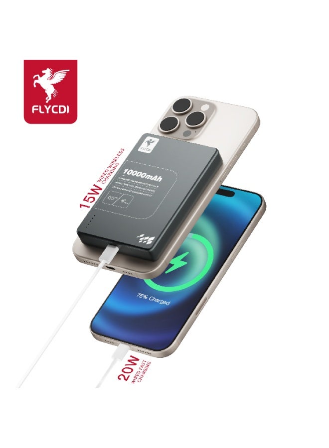 FLYCDI 10000mAh MagSafe Powerbank – Ultra-Slim, Strong Magnetic Wireless & Wired Charging, Smart Wake-Up Tech - Image 1