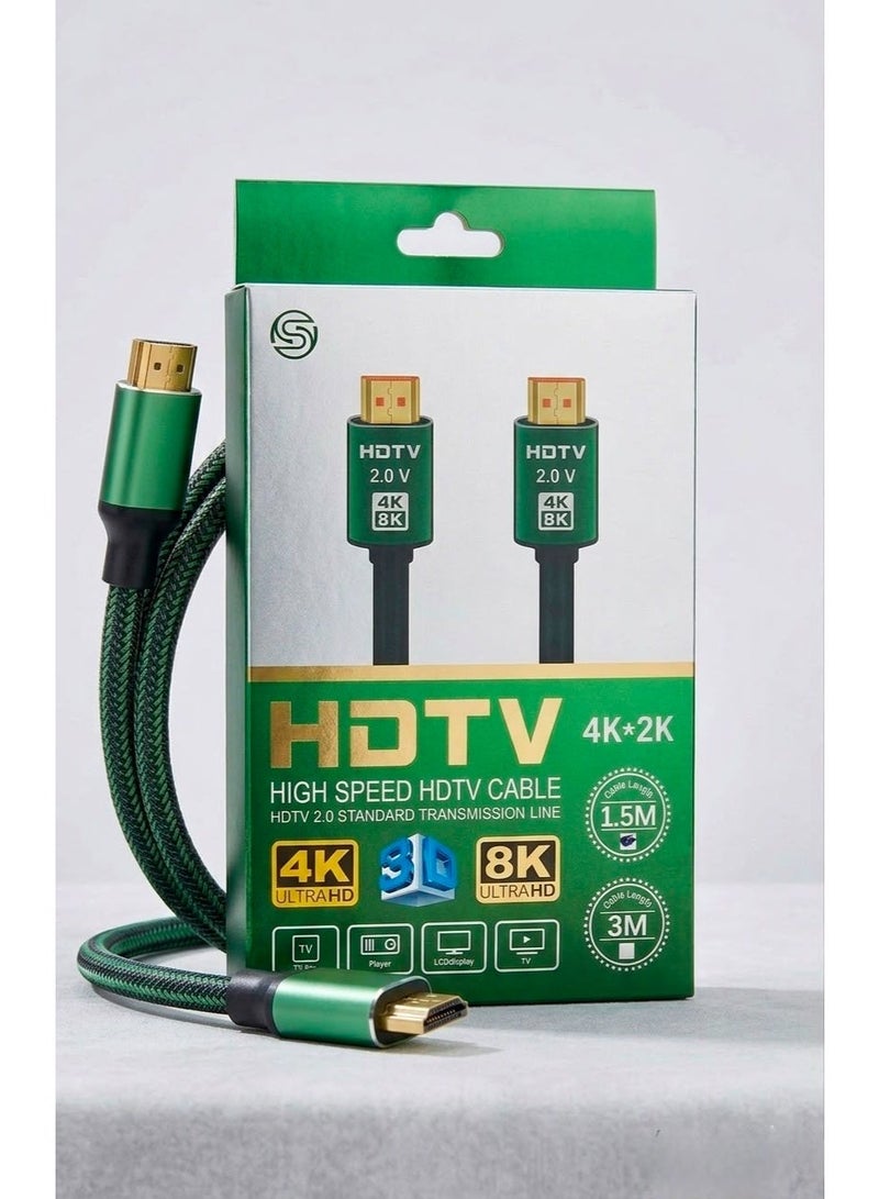 كابل HDMI 2.0 عالي السرعة بدقة 4K فائقة الوضوح، كابل HDMI إلى HDMI بطول 1.5 متر