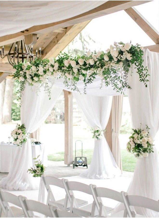 QueenDream - White Backdrop Curtains 10ft x 10ft Chiffon Photo Drapes for Wedding Birthday Parties Baby Decorations 2 Panels 5ft x 10ft - Image 1