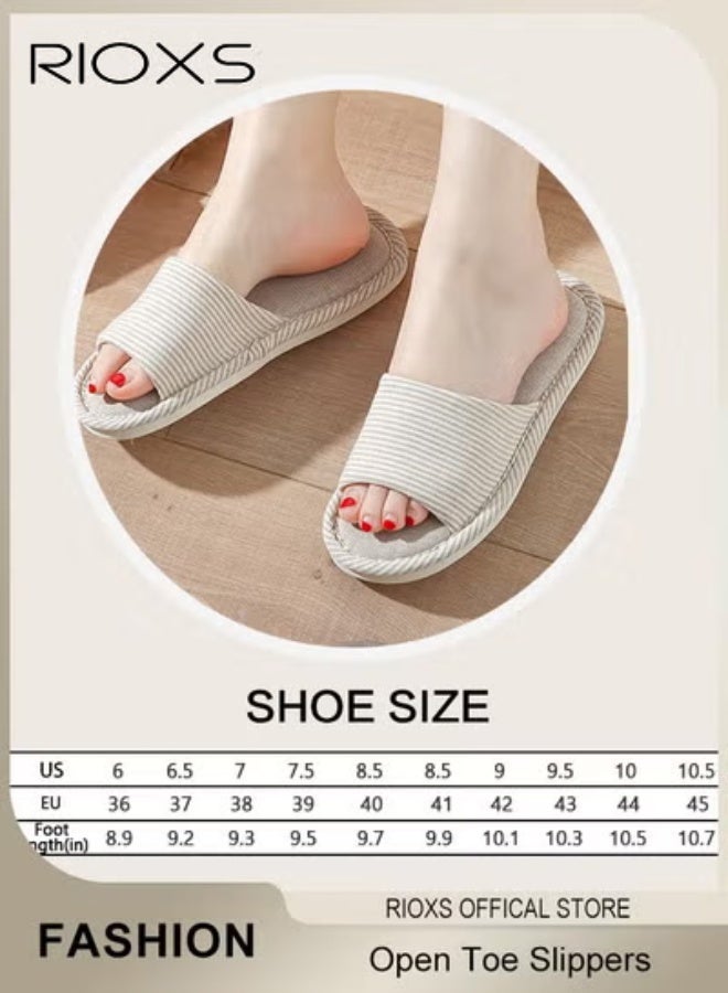 RIOXS Couple Slippers,Striped Cotton Open Toe Slippers For Men And Women,Unisex Anti-Slip Flat Sandal Slippers,Soft Breathable Linen Slippers,Open Toe Slippers For House/ Bedroom/ Living Room/ Indoor And Outdoor Use - Image 4