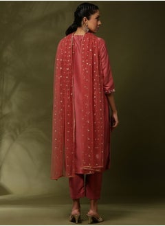 Embroidered straight kurta with solid straight pants and embroidered net dupatta-rose pink - pzsku/ZCF9329282758C42E22DBZ/45/_/1740127665/8ba3ff1a-0053-4a9e-a1b8-eab60438bd7e