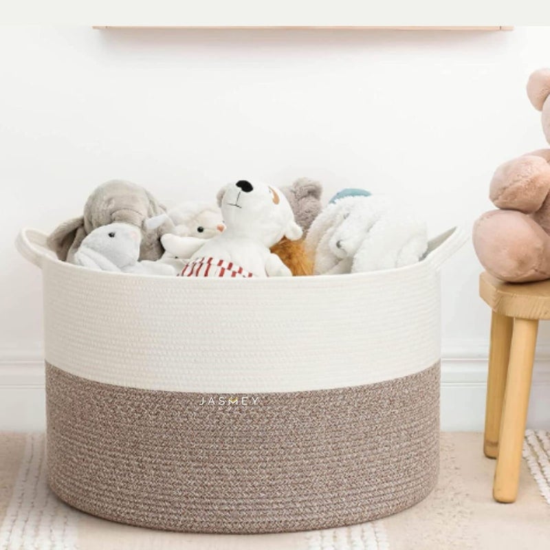 JASMEY HOMES Boho rope jute woven Shelf baskethamper baby nursery bucket organizer for kids toysfruits White Beige - Image 1