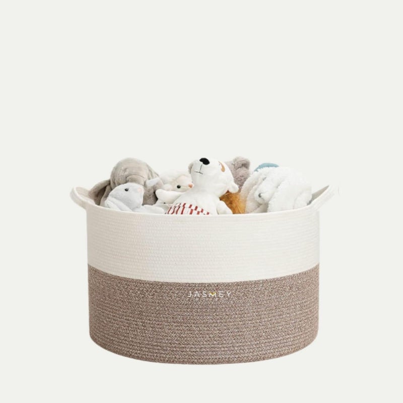 JASMEY HOMES Boho rope jute woven Shelf baskethamper baby nursery bucket organizer for kids toysfruits White Beige - Image 4