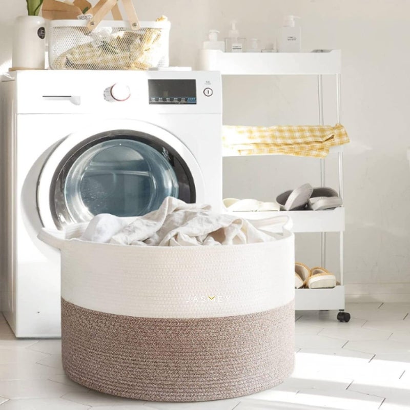 JASMEY HOMES Boho rope jute woven Shelf baskethamper baby nursery bucket organizer for kids toysfruits White Beige - Image 2