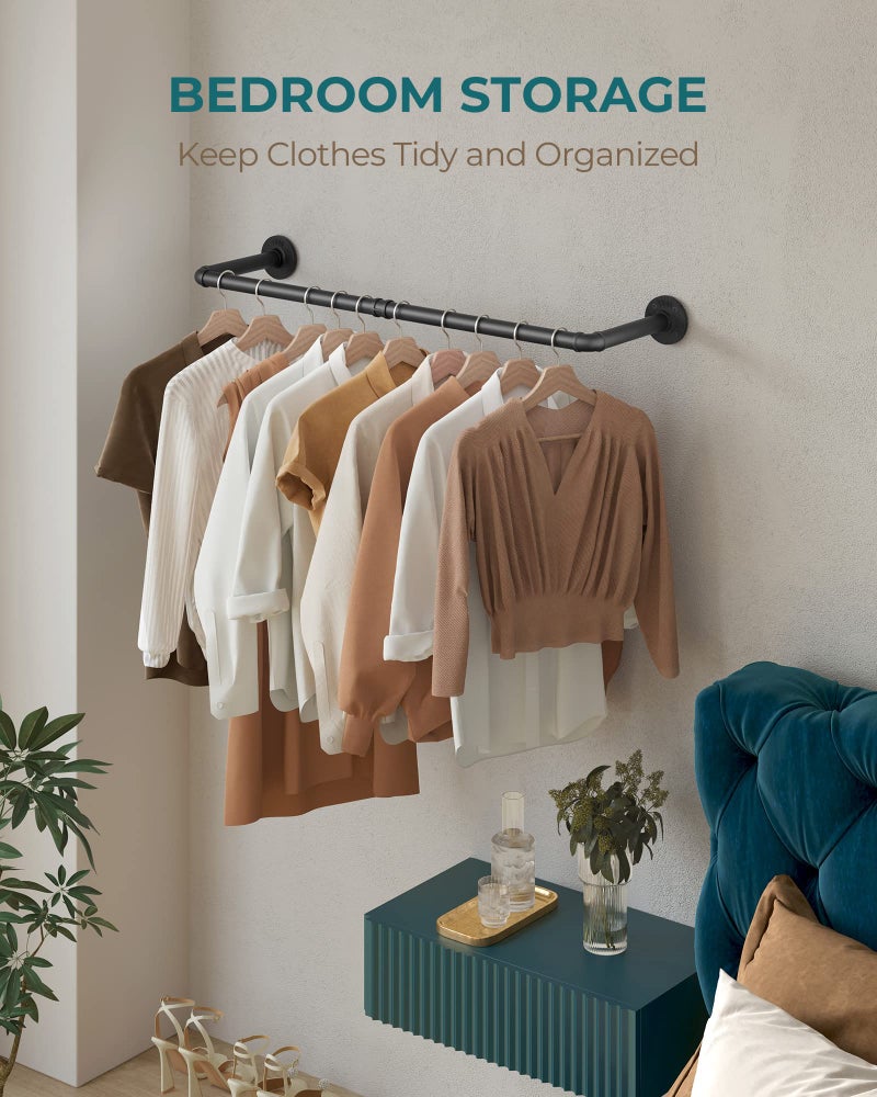 OROPY Industrial Pipe Clothing Rack 38.4", Heavy Duty Detachable Wall Mounted Clothes Rack Black Iron Garment Bar, Multi-purpose Hanging Rod for Closet Storage, Black (Two Base) - Image 4