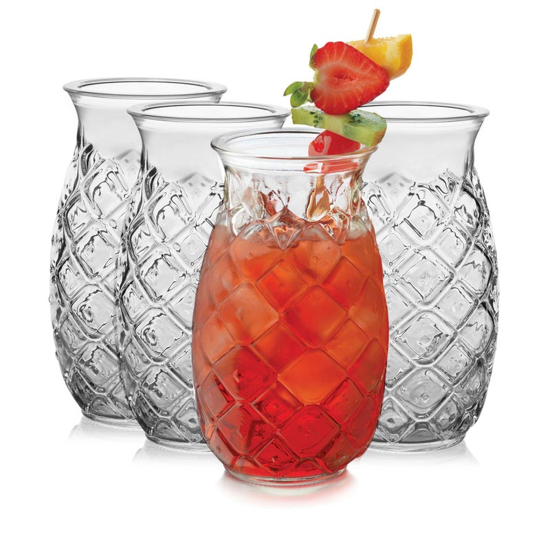 Libbey Tiki Pineapple Glasses Set Tiki Glasses for Cocktails Ideal Tiki Bar Set of 4